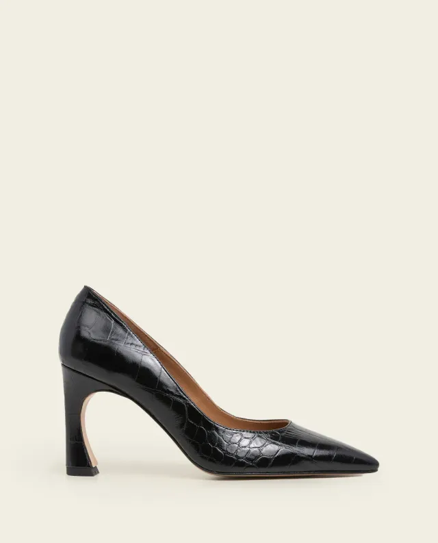 Flattered Leonie Croco Leather Black pumps zwart spitse neus