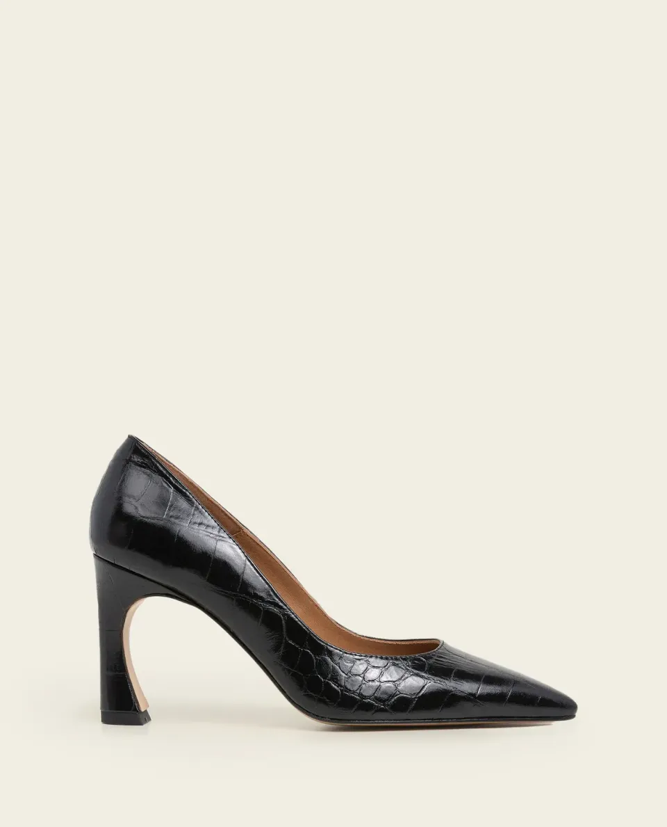 Flattered Leonie Croco Leather Black pumps zwart spitse neus