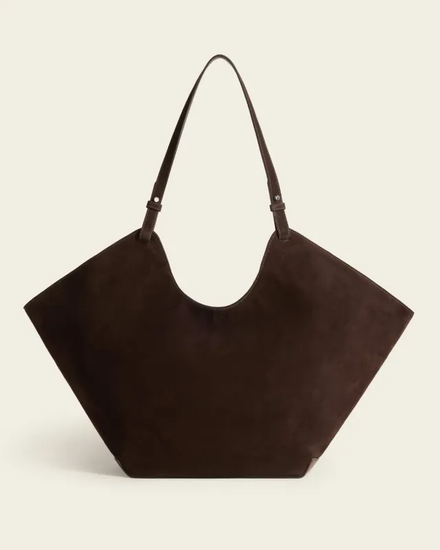Flattered Dahlia Tote Bag Suede Chocolate shopper