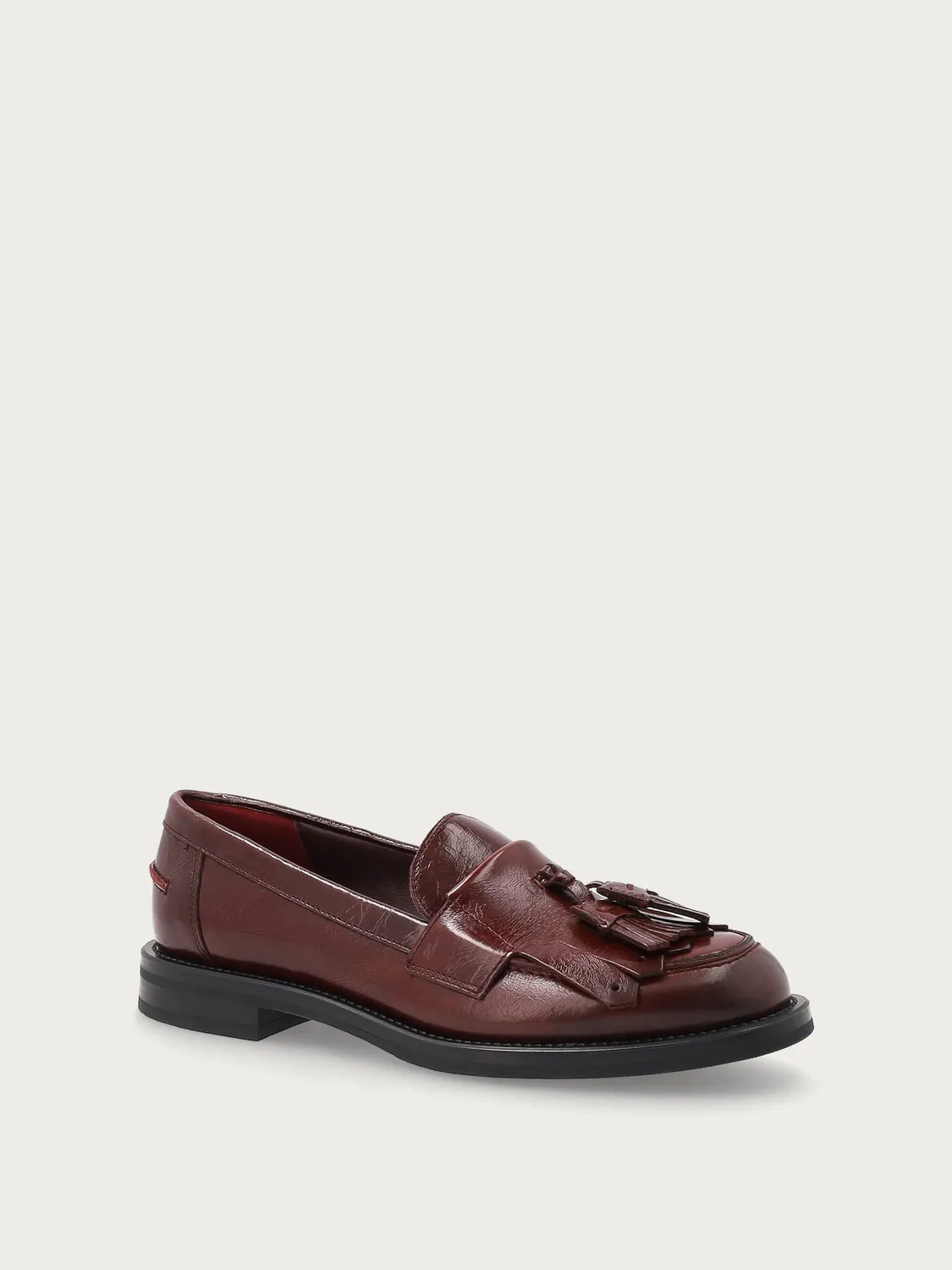 Frau Verona bordeaux leren loafers dames franje