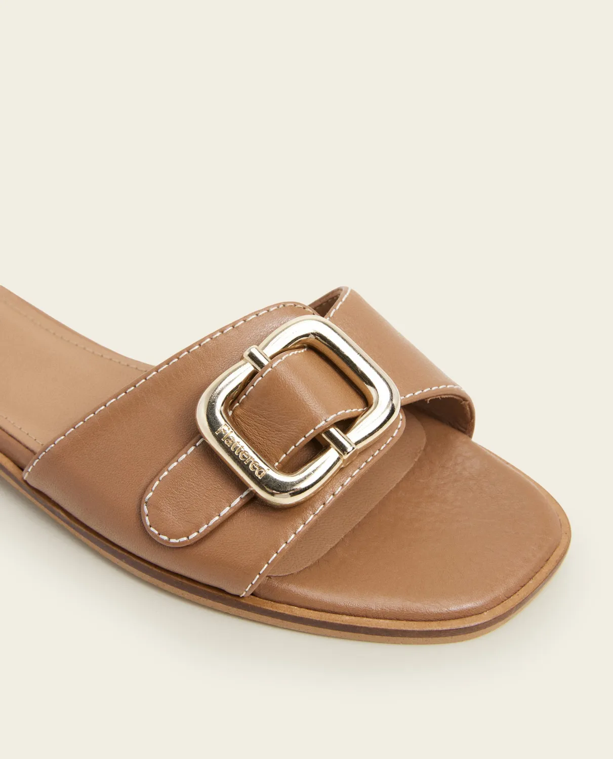 Flattered Mimi Leather Cognac platte sandalen leer