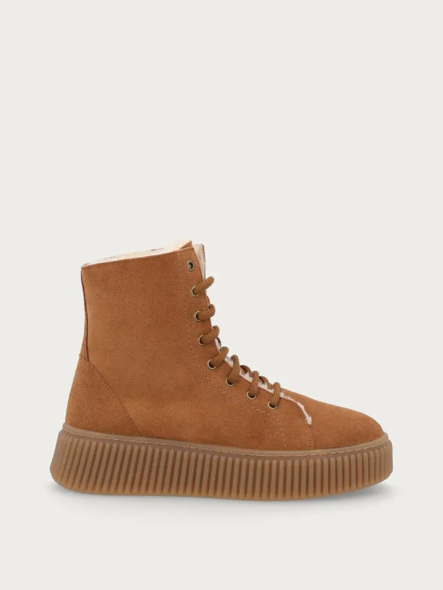 Frau Verona combat boots bruin suède bont dames