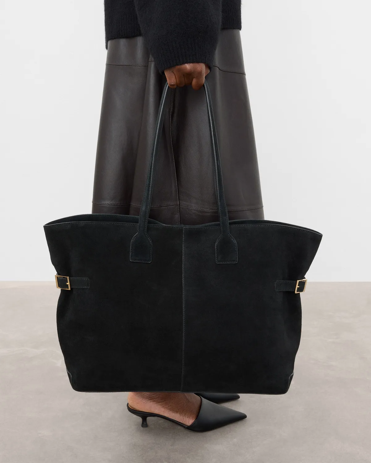 Flattered Lesley shopper zwart suede groot