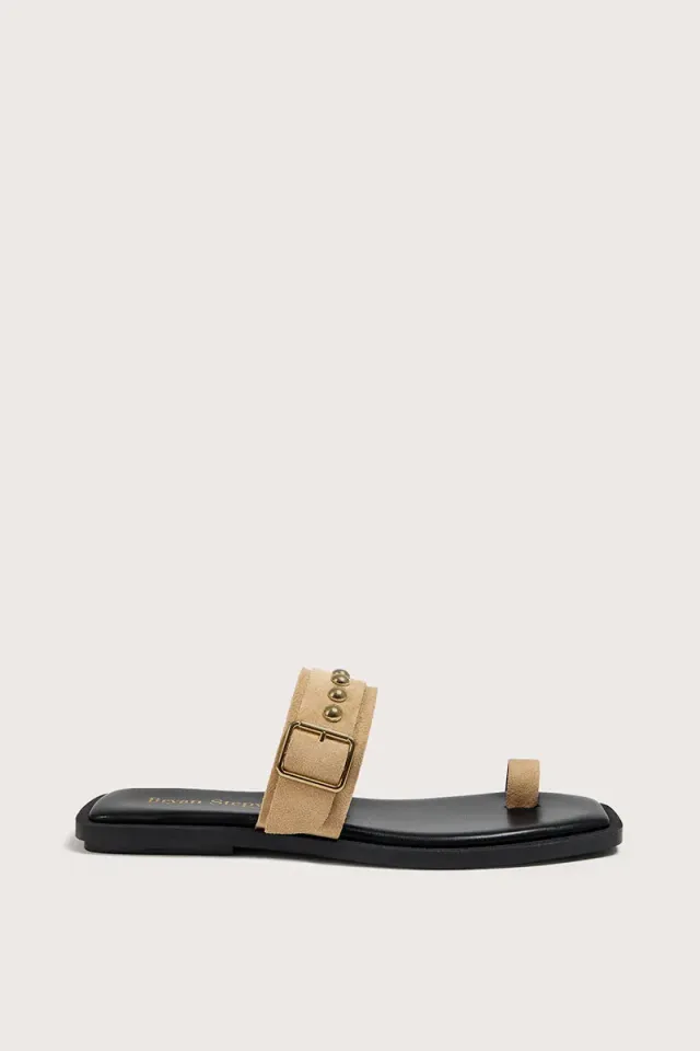 Bryan Stepwise Hiba sandalen plat camel leer
