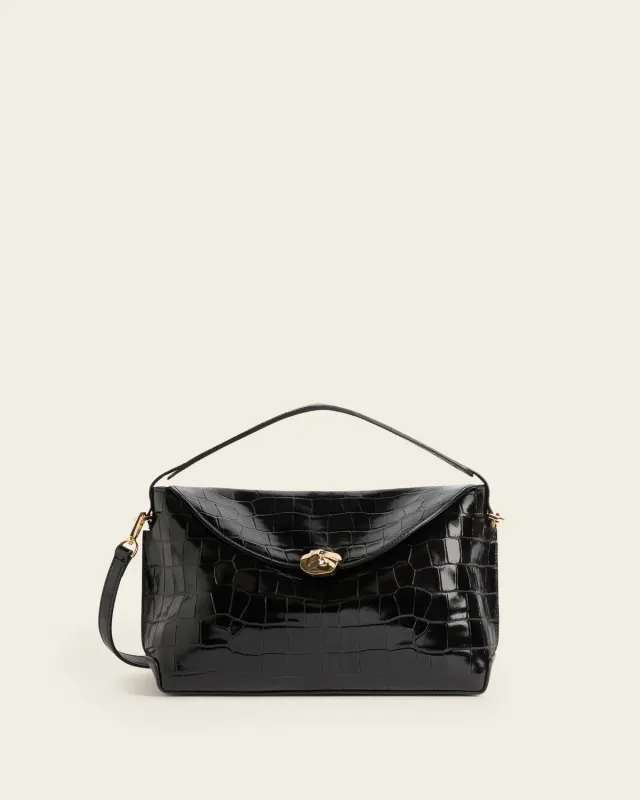 Flattered Hanna Grande handtas zwart croco leer