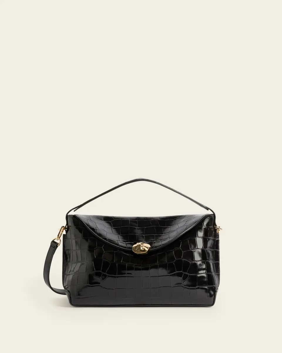 Flattered Hanna Grande handtas zwart croco leer