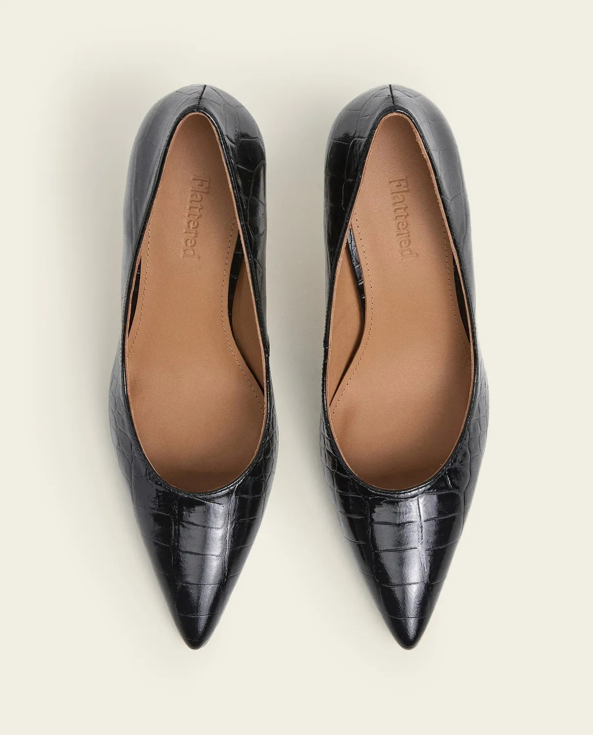 Flattered Leonie Croco Leather Black pumps zwart spitse neus
