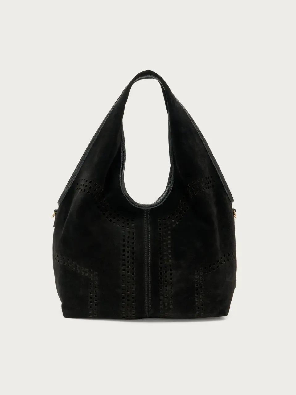 Frau zwarte suède maxi hobo tas laser-cut