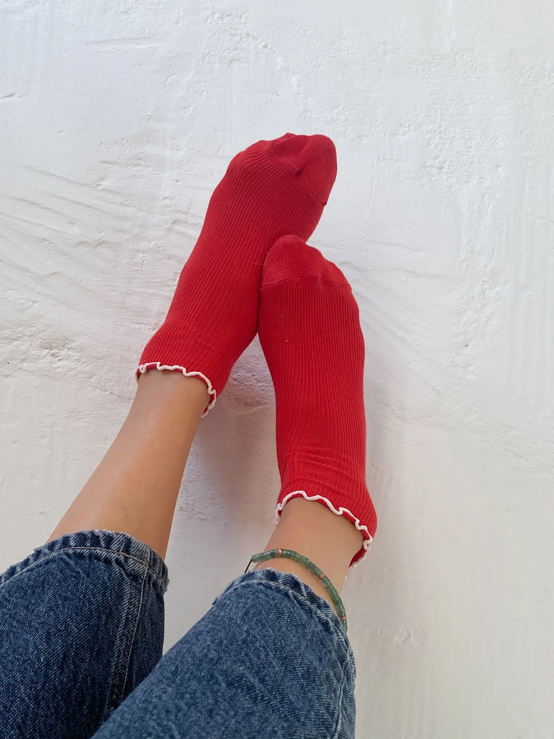 Jutelaune Red Ruffle sokken rood ruches katoen
