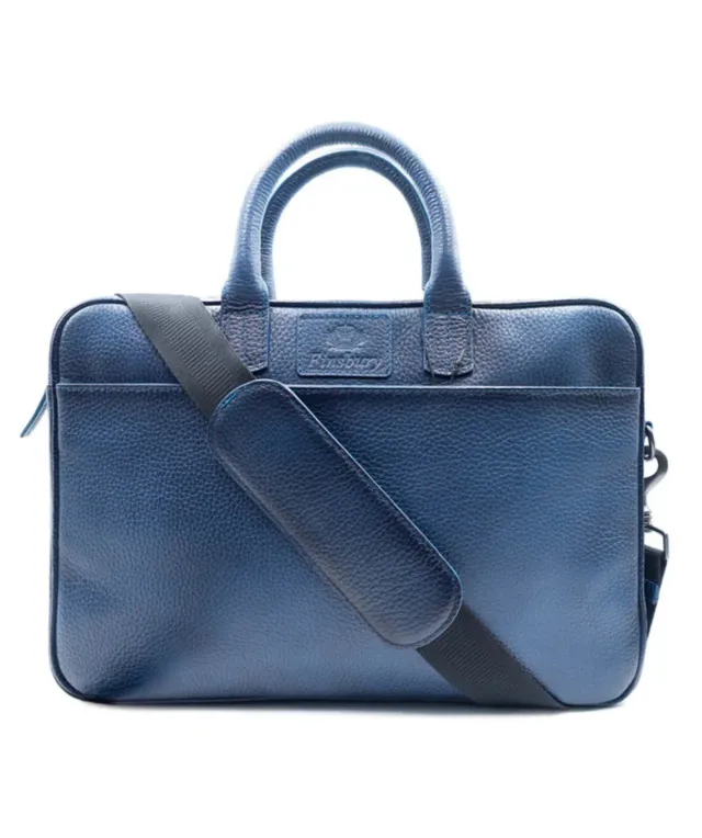 Finsbury aktetas blauw generfd leer
