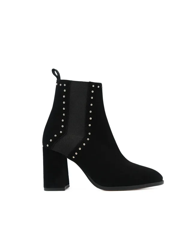 Finsbury Ines enkellaarzen zwart suede blokhak 7 cm