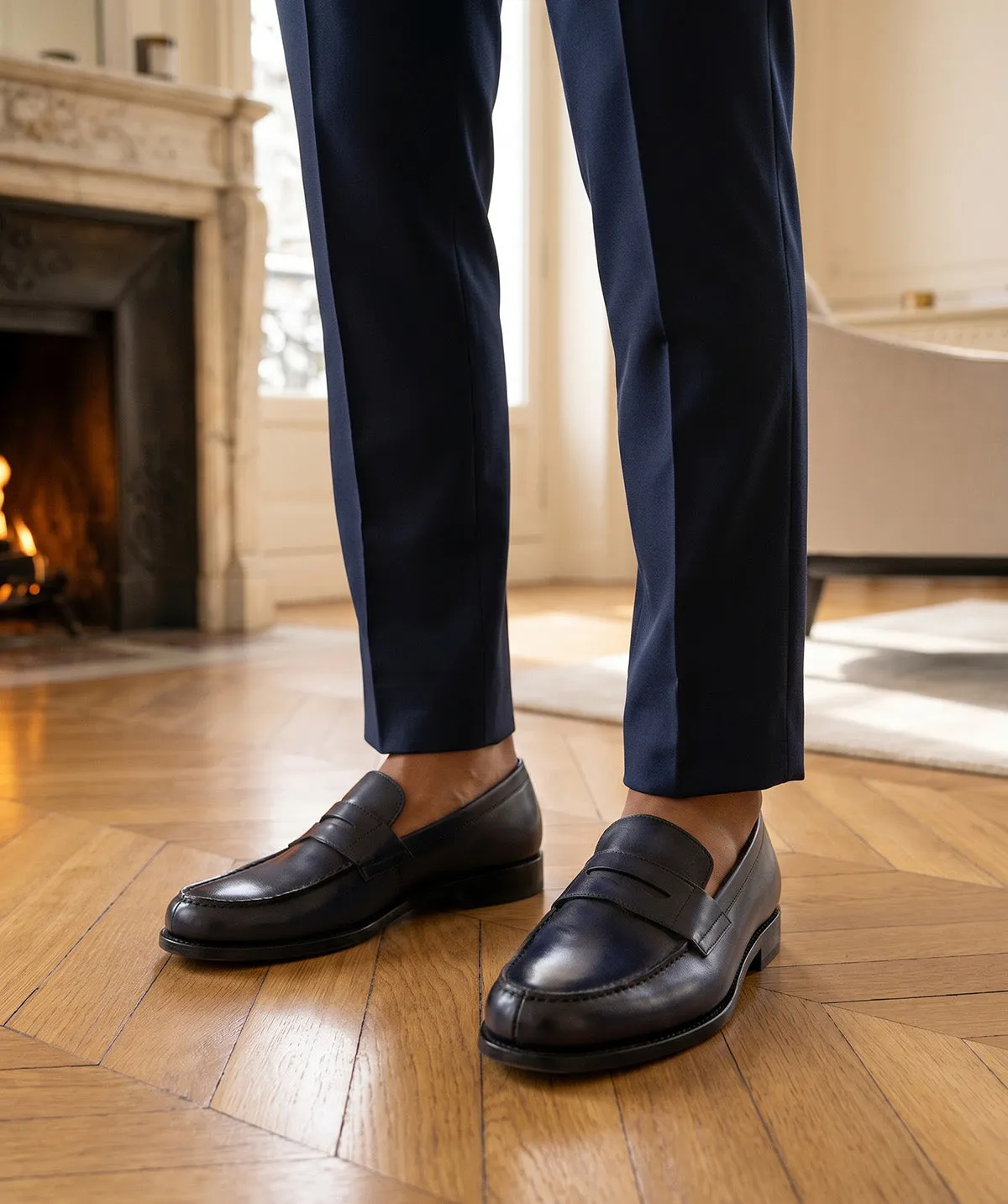 Finsbury COLLEGE 1986 loafers blauw leer heren