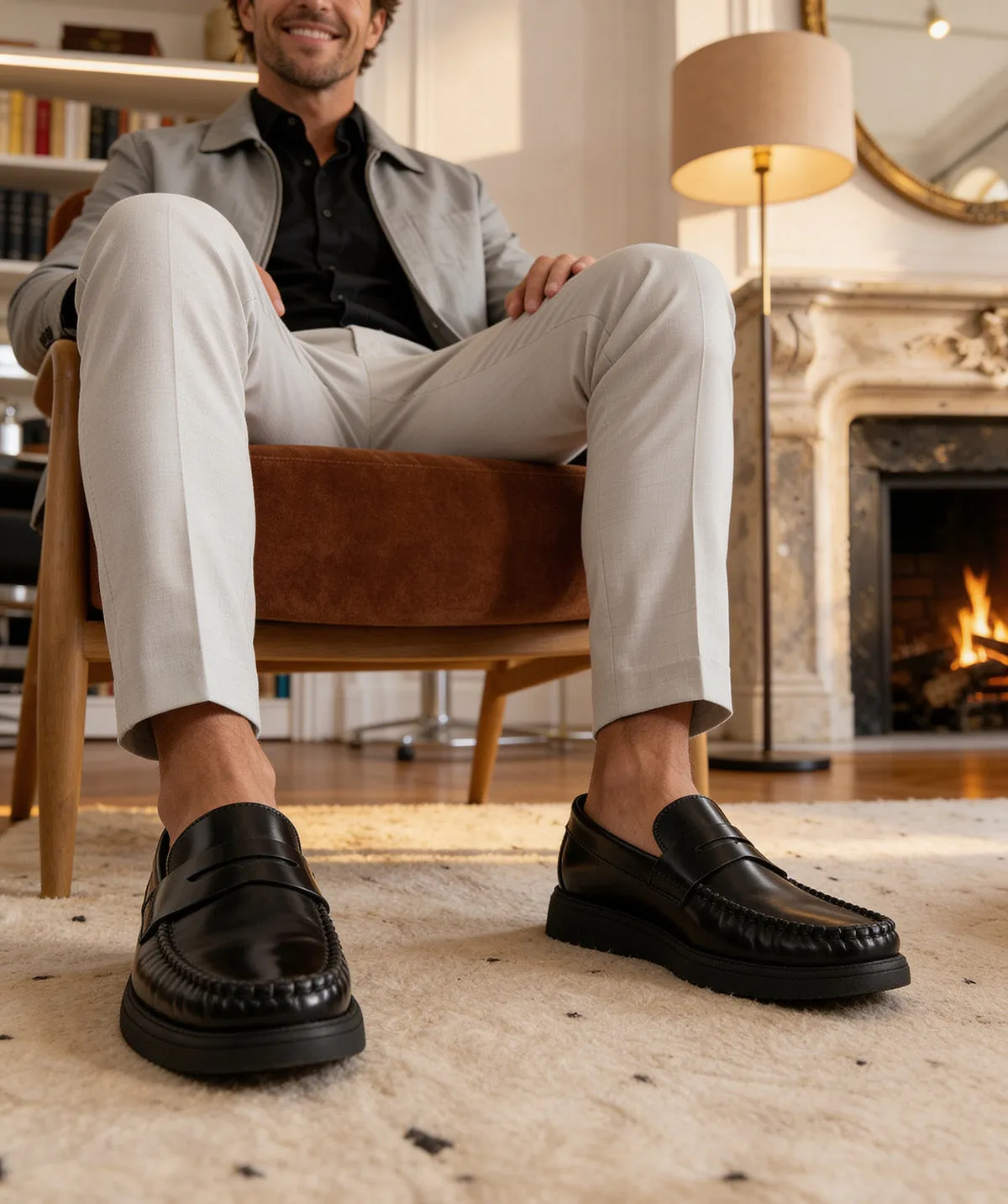 Finsbury EDUARDO zwarte loafers glad leer rubber zool