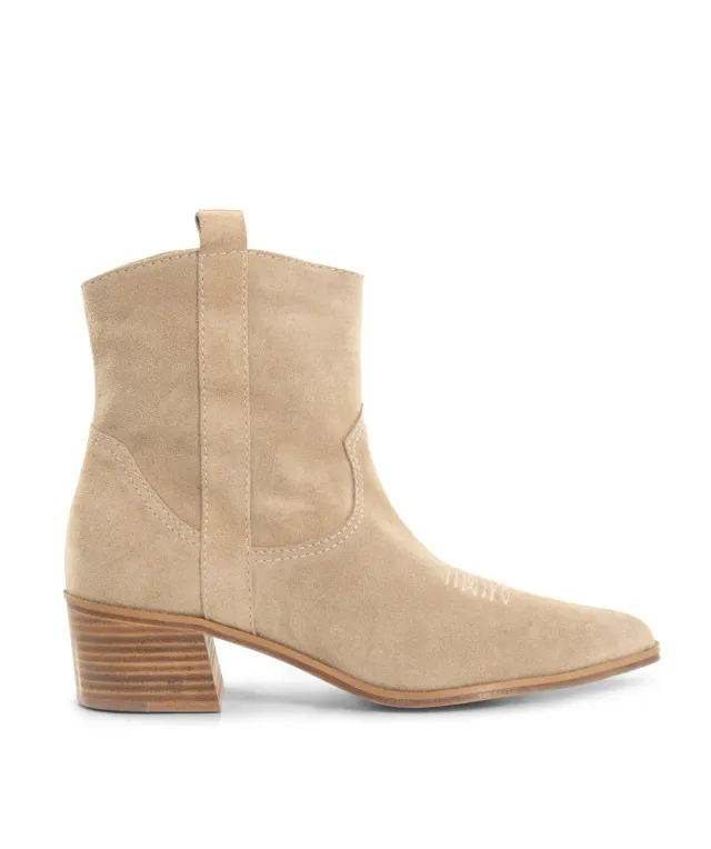 Finsbury Lise beige velours cowboylaarzen geborduurd